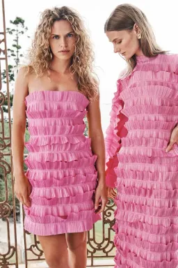 New AJE Strapless 'Palladium' Ruffled Mini Dress in Muted Fuchsia Pink - Size 6 AU for rent on The Volte - image 6