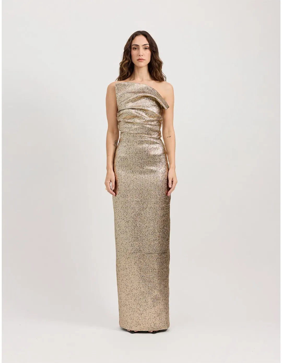 Tojha Tacoma Dress in Metallic Champagne; size 6 for rent on The Volte - main image