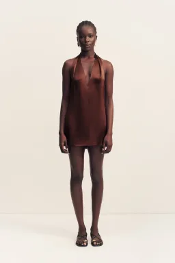 Savanna Halter Neck Mini Dress Coffee size 8  for rent on The Volte - image 1