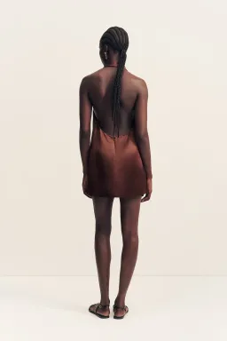 Savanna Halter Neck Mini Dress Coffee size 8  for rent on The Volte - image 4