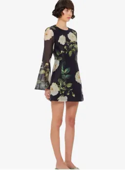 Leo Lin Bell Sleeve Mini in White Rose Print Size 8 for rent on The Volte - image 3