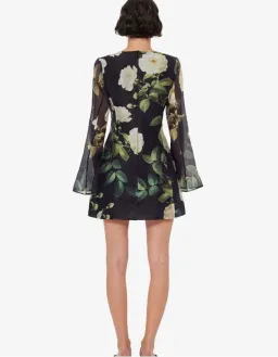 Leo Lin Bell Sleeve Mini in White Rose Print Size 8 for rent on The Volte - image 2