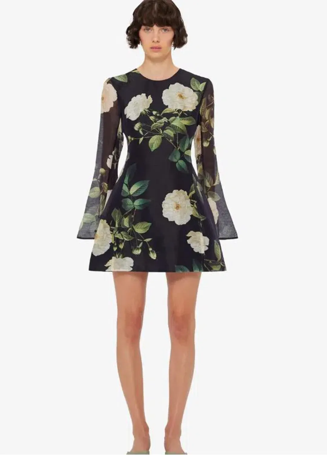 Leo Lin Bell Sleeve Mini in White Rose Print Size 8 for rent on The Volte - main image