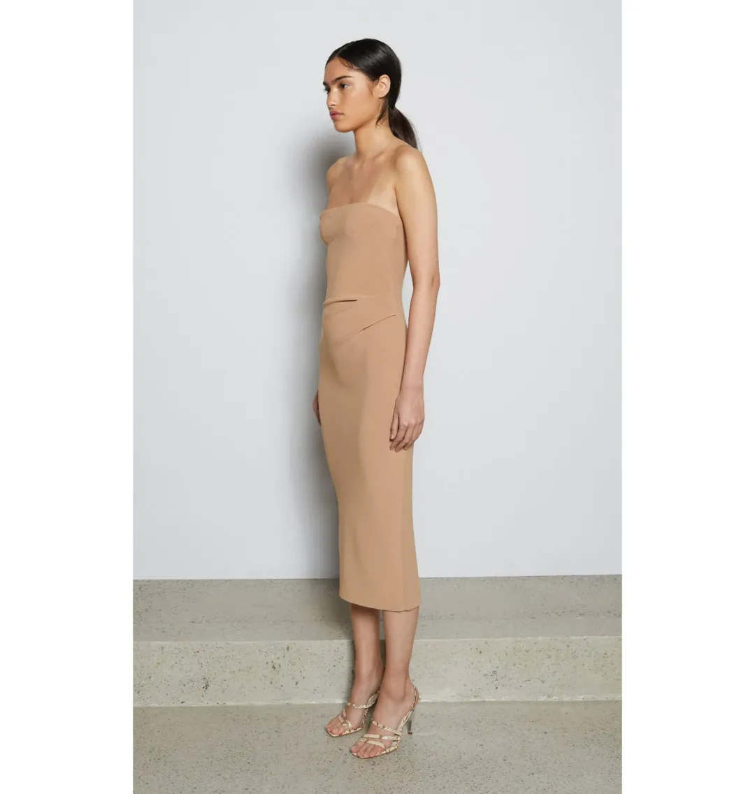 Bec and Bridge Elke Strapless Midi Dress Brown Size M / AU 10 for rent on The Volte - main image