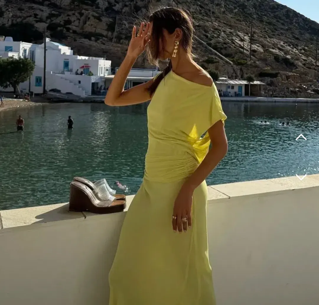 Bec and bridge JEHNAYA ASYM MAXI DRESS in citrus yellow for rent on The Volte - main image