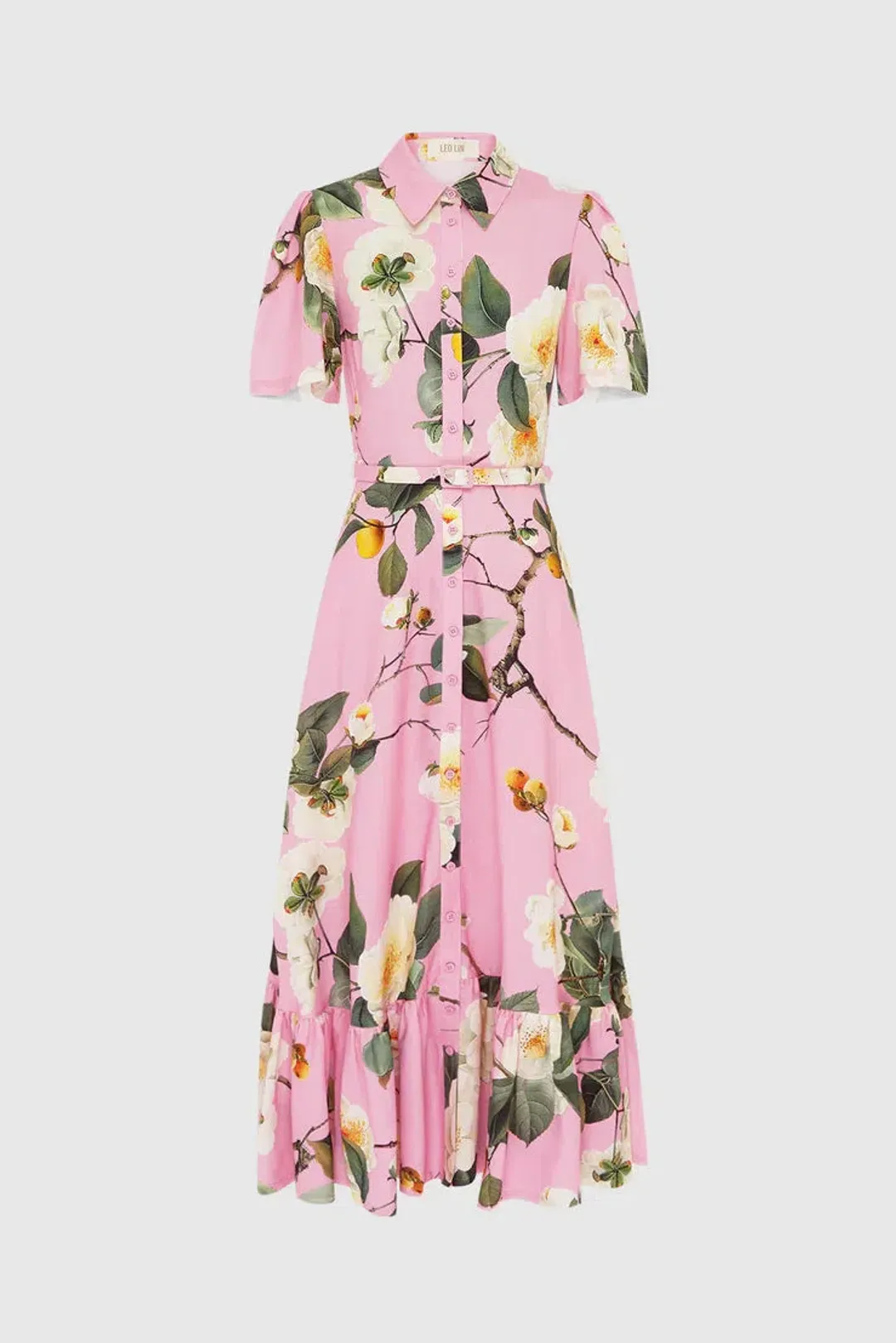 Leo Lin Becca Short Sleeve Midi Dress - Camelia Print for rent on The Volte - main image