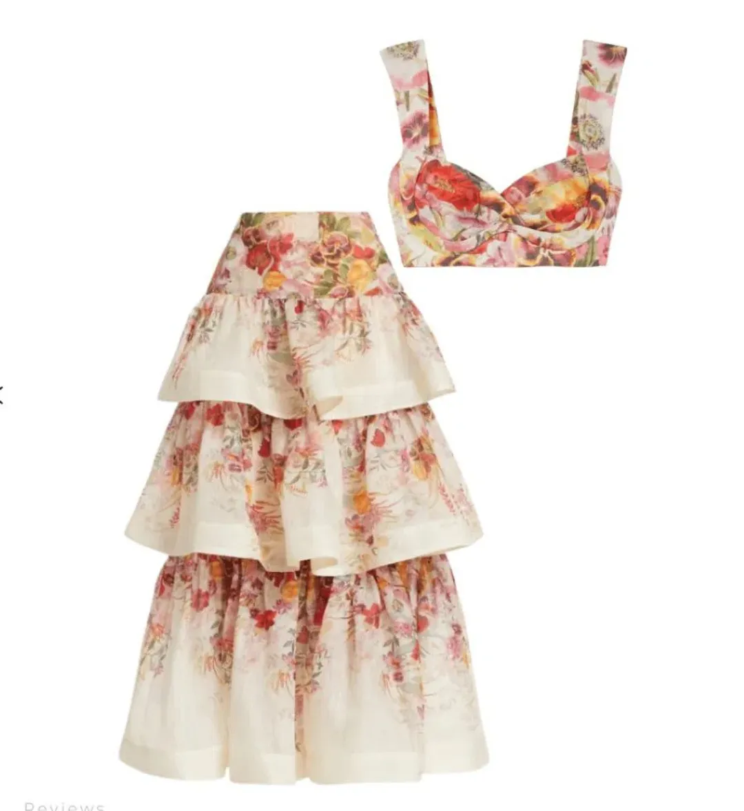 Zimmermann Wonderland Bralette & Tiered Skirt Elka Poppy Ivory Print Size 0 / AU 8 for rent on The Volte - main image