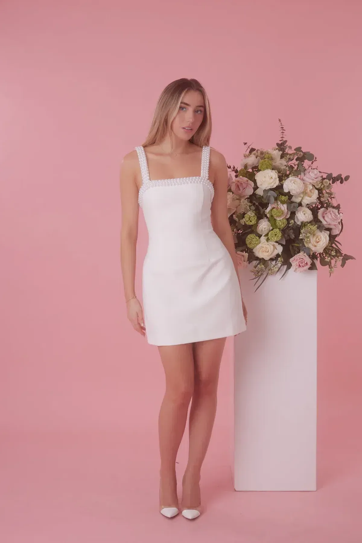 Odd Muse Pearl Trim Mini Dress White Size L for rent on The Volte - main image