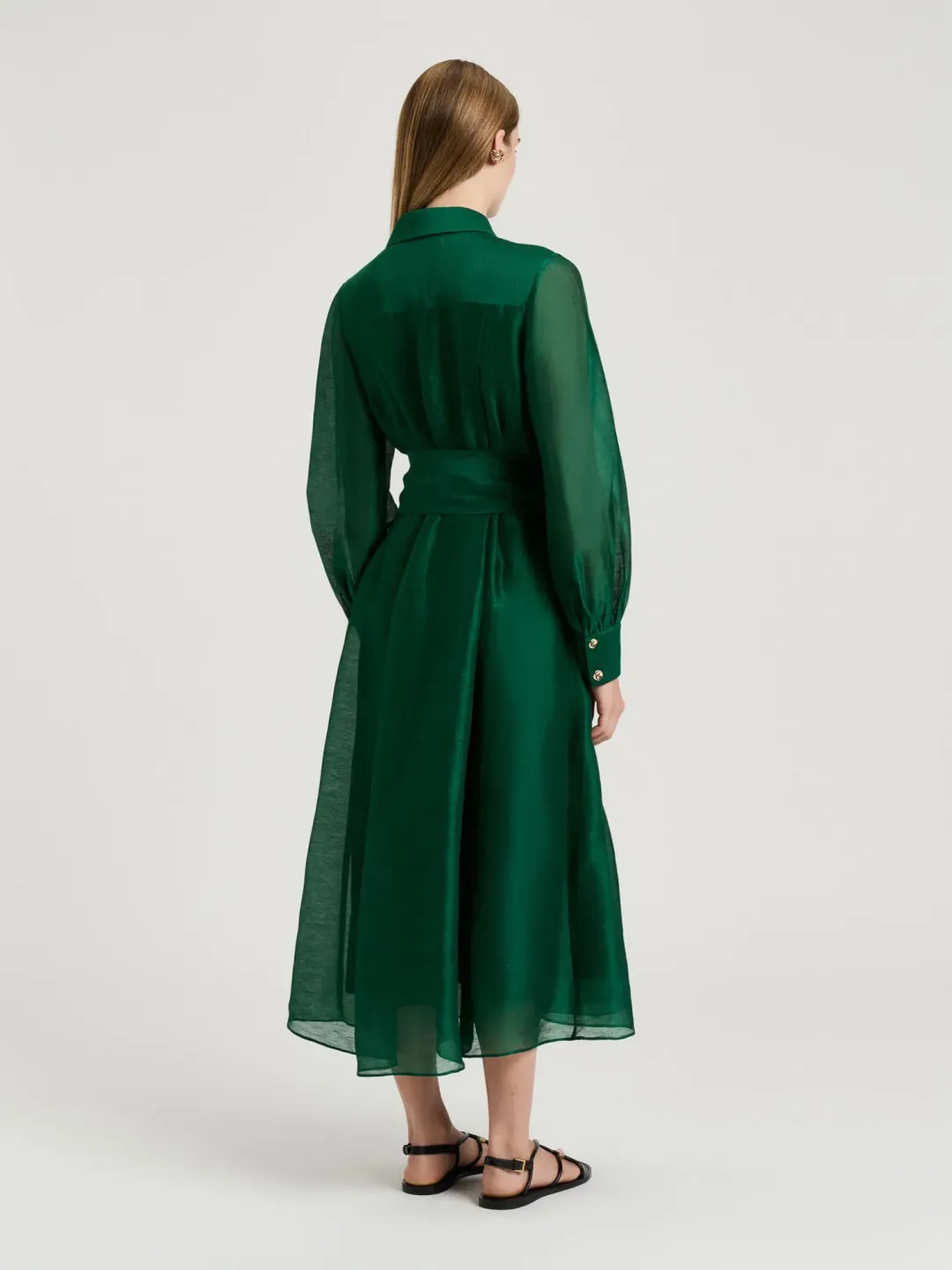 Veronika Maine Linen Silk Midi Shirtdress; size 10 for rent on The Volte - main image