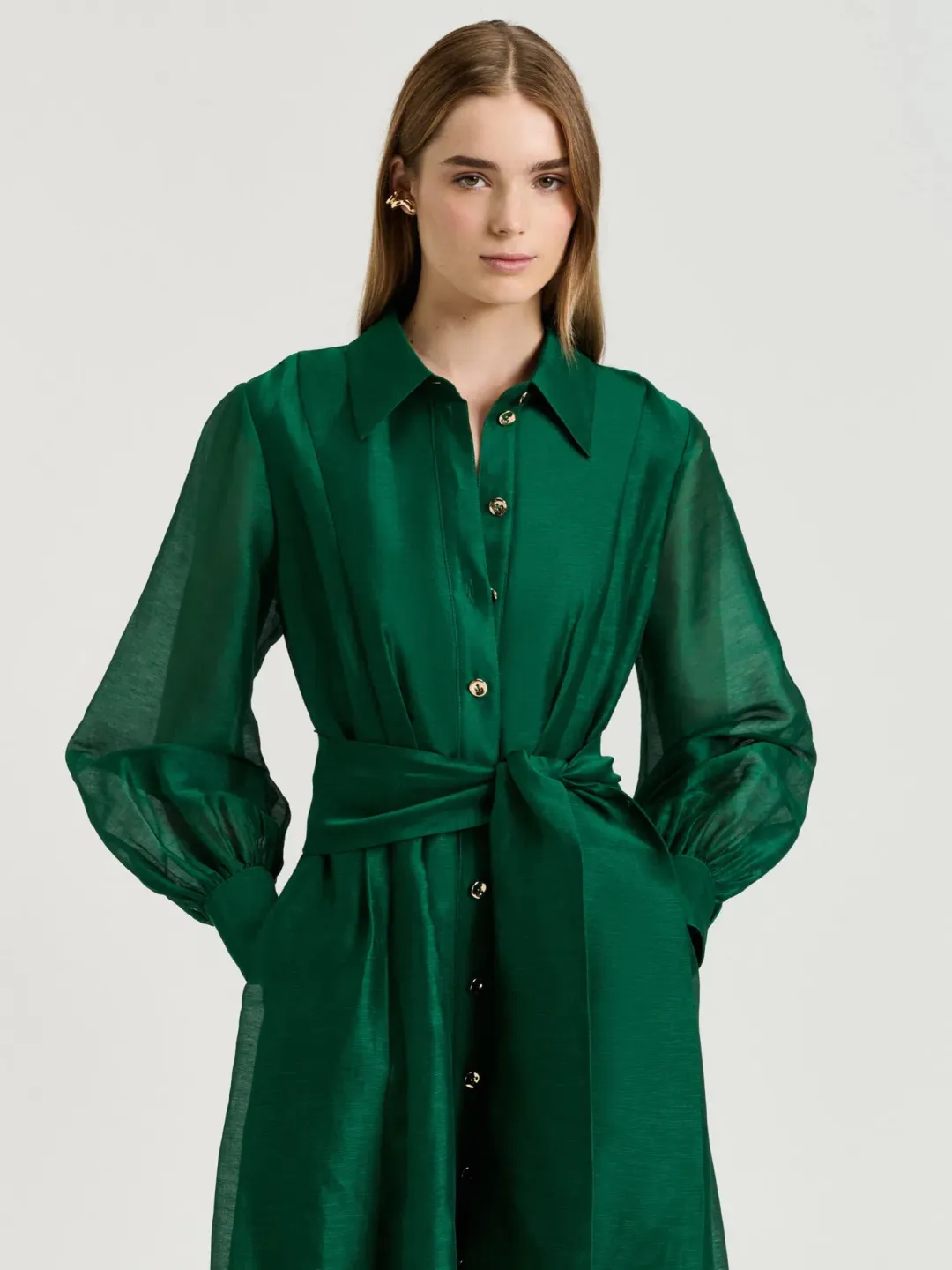 Veronika Maine Linen Silk Midi Shirtdress; size 12 for rent on The Volte - main image