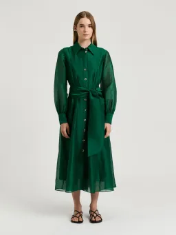 Veronika Maine Linen Silk Midi Shirtdress; size 12 for rent on The Volte - image 1