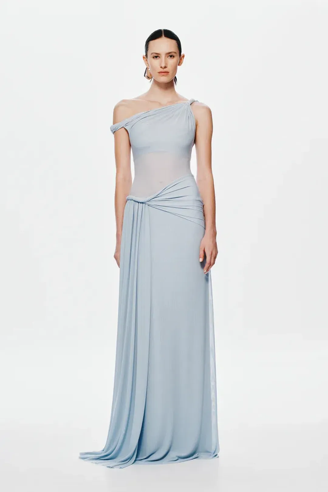 🩵 MISHA Sisal Mesh Maxi Dress – Dove Blue – Size AU 8 (S) - Mesh Maxi Dress 🩵 for rent on The Volte - main image