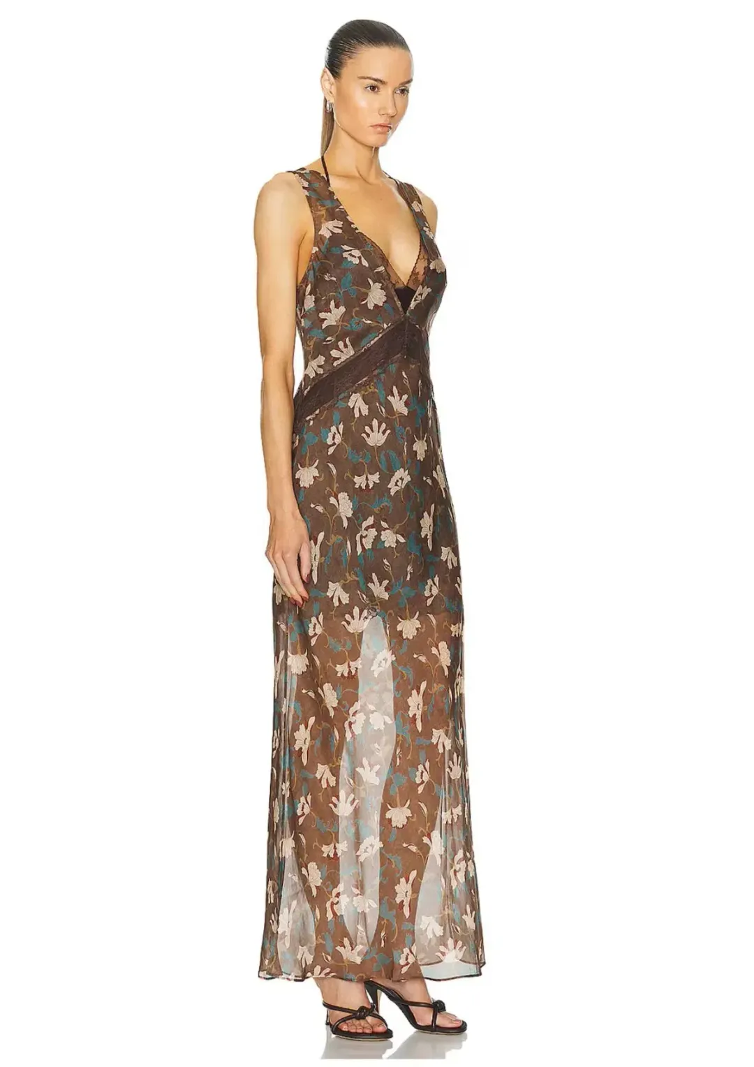 SIR THE LABEL - Avellino Lace Layered Dress Chocolate Fiore Print: Size 3 / AU 12 for rent on The Volte - main image