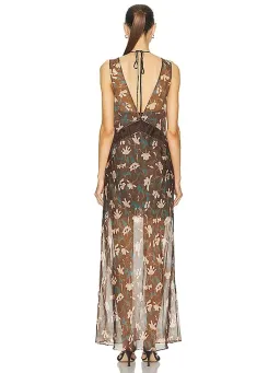 SIR THE LABEL - Avellino Lace Layered Dress Chocolate Fiore Print: Size 3 / AU 12 for rent on The Volte - image 3