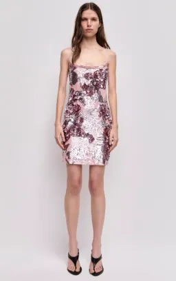 AJE Halo Mini Sequin Dress Fawn Pink Size 10 for rent on The Volte - image 1