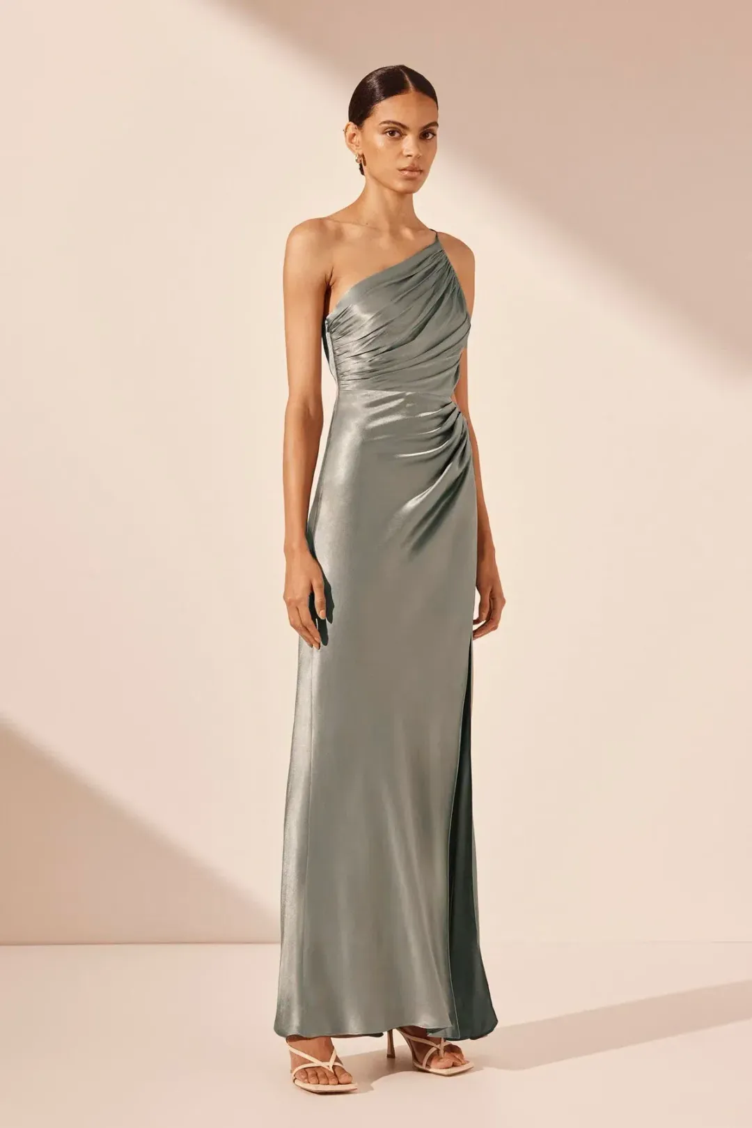 Shona Joy La Lune Asymmetrical Gathered Maxi Dress - Sage Size 10 for rent on The Volte - main image