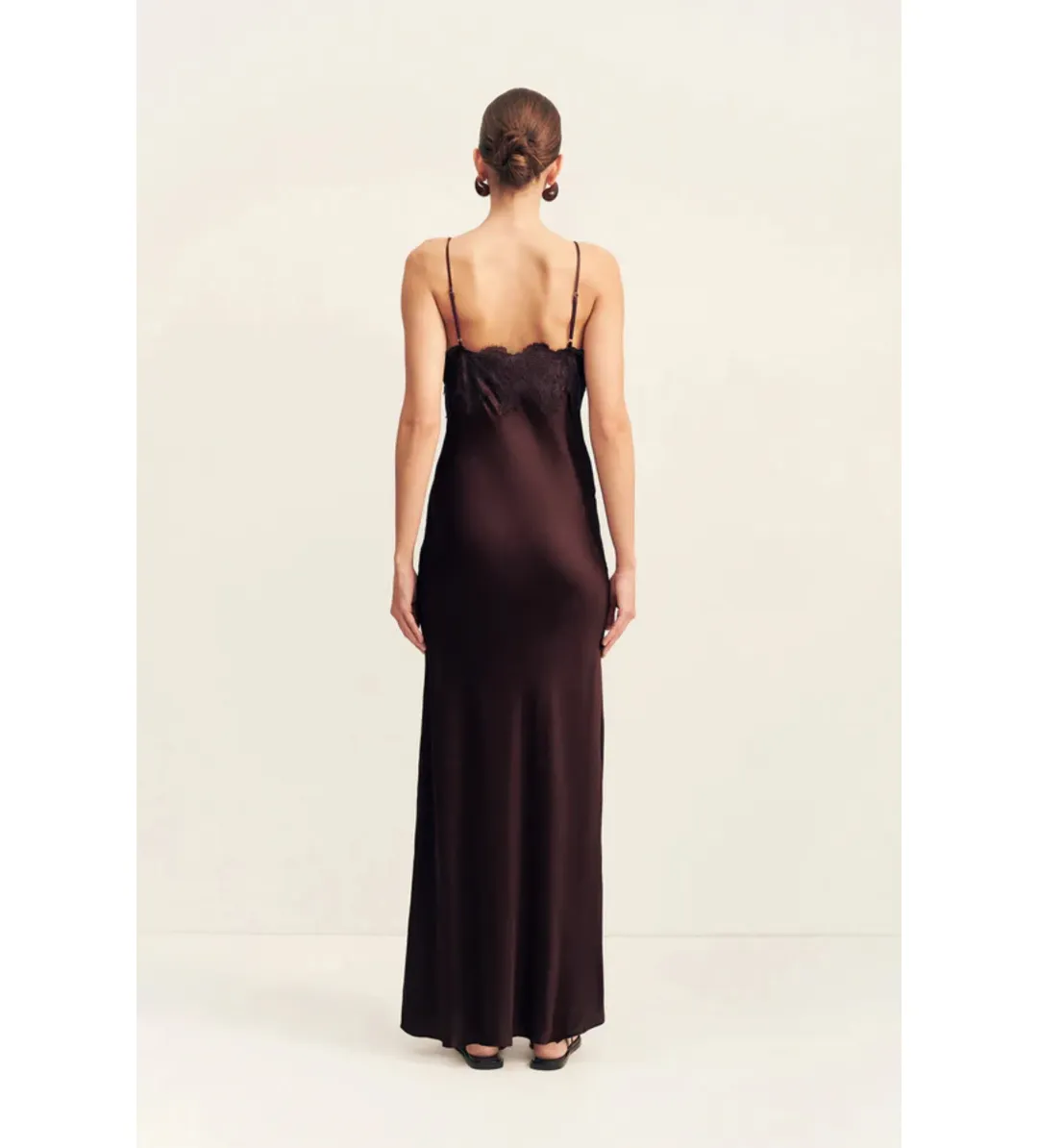 Shona Joy Simona Lace Slip Maxi Dress in Espresso Size AU8 for rent on The Volte - main image