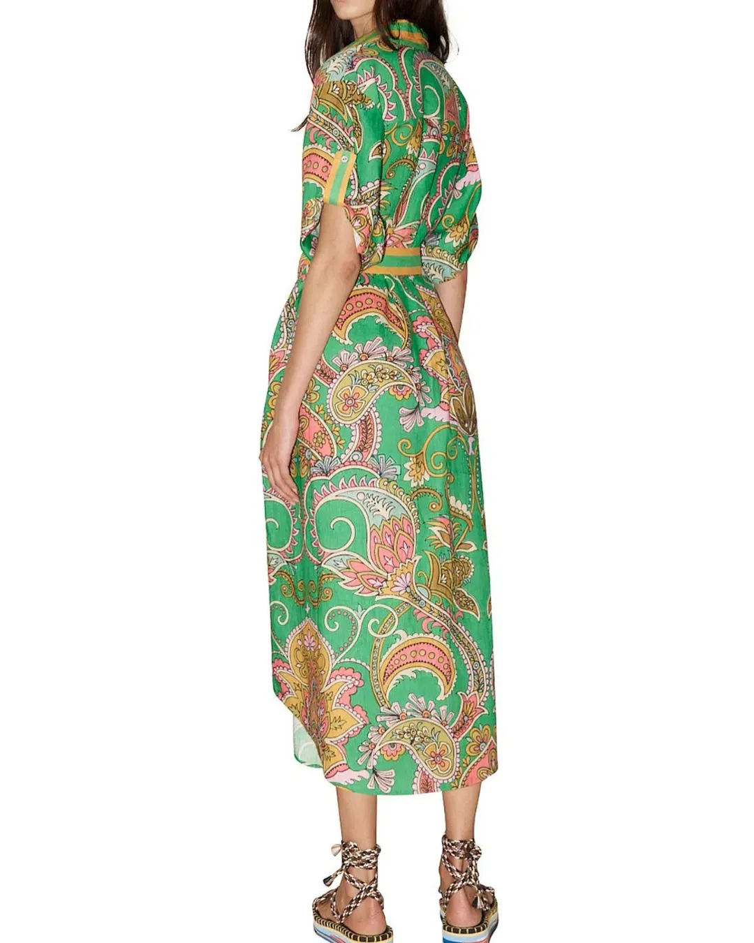 Alemais Marion Shirt Dress in Green Paisley Size 14 for rent on The Volte - main image
