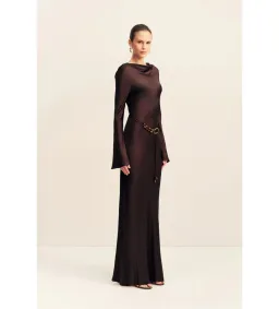 Shona Joy Agnes Long Sleeves Maxi Dress With Belt in Espresso Size AU10 for rent on The Volte - image 2