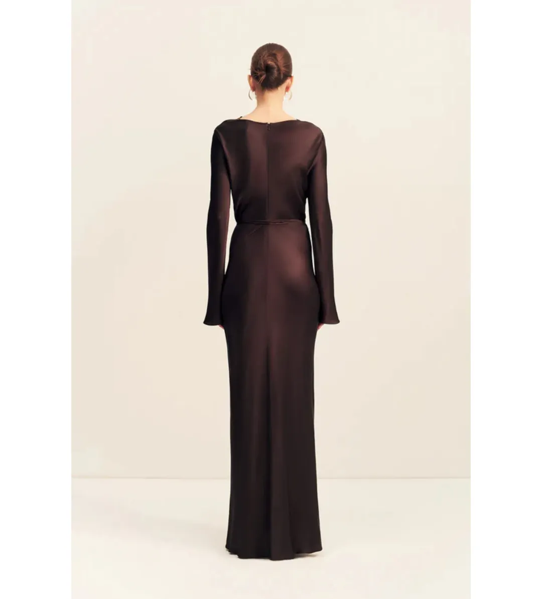 Shona Joy Agnes Long Sleeves Maxi Dress With Belt in Espresso Size AU10 for rent on The Volte - main image