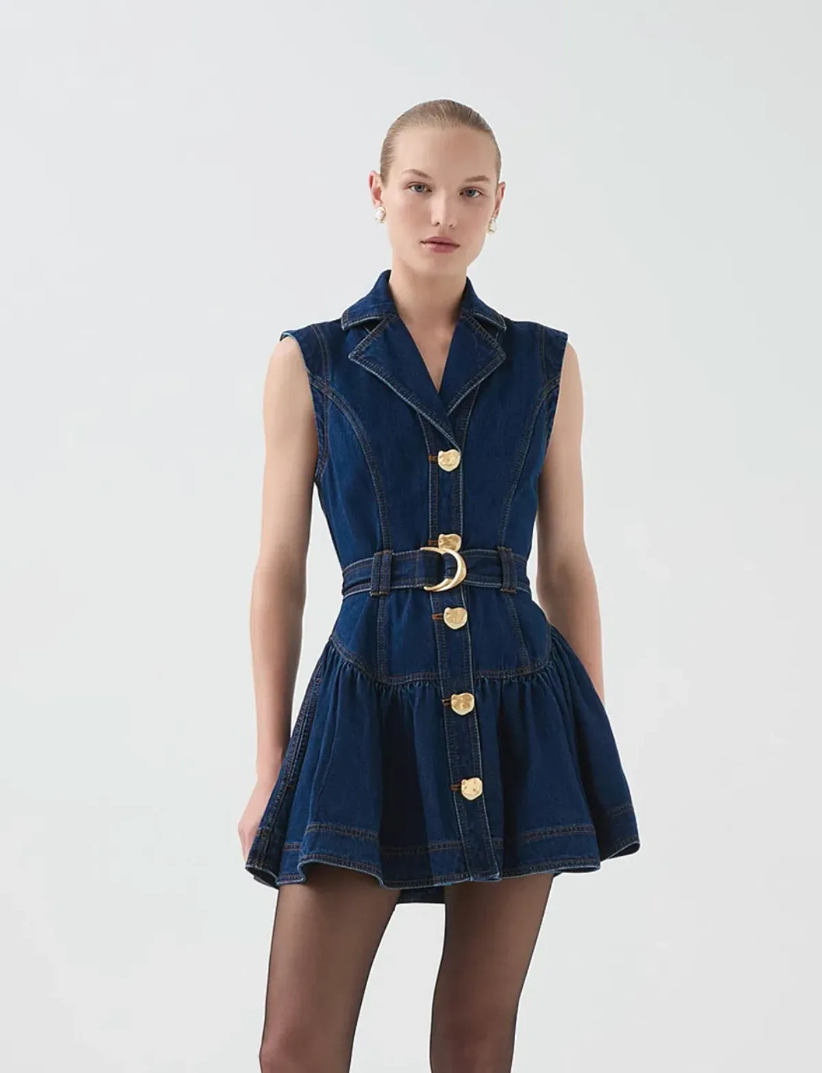 ELENA BELTED DENIM MINI DRESS  SIZE 12 for rent on The Volte - main image