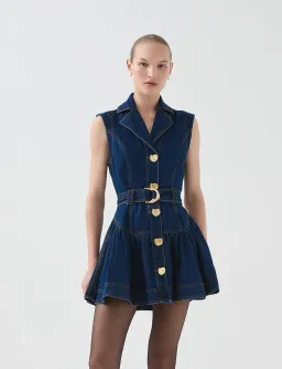 ELENA BELTED DENIM MINI DRESS  SIZE 12 for rent on The Volte - image 1