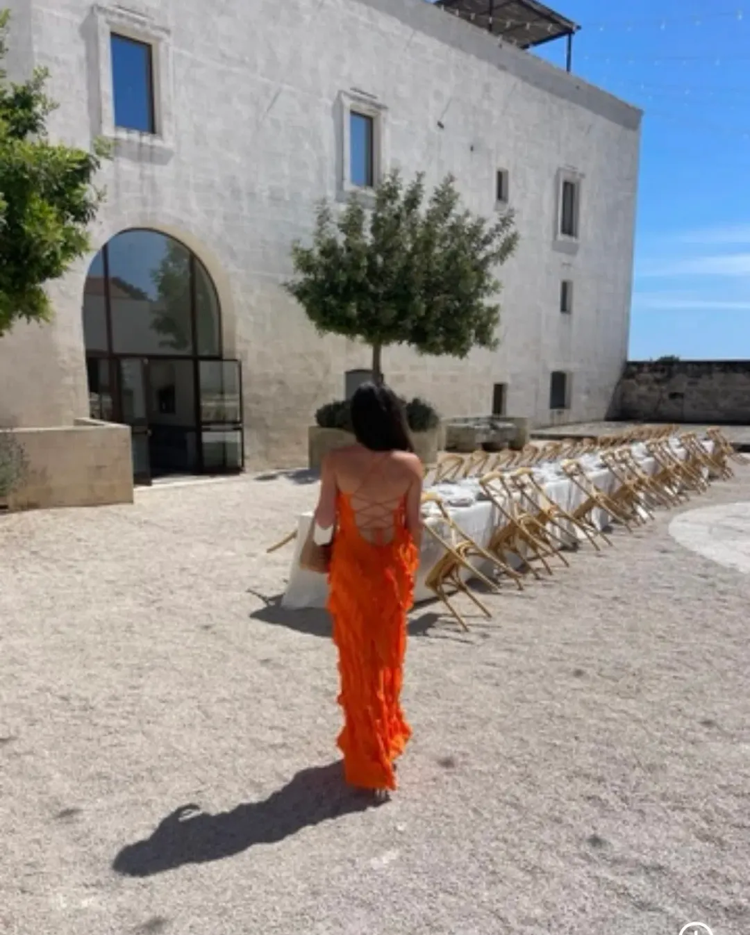 Staud orange ruffle dress size M  for rent on The Volte - main image