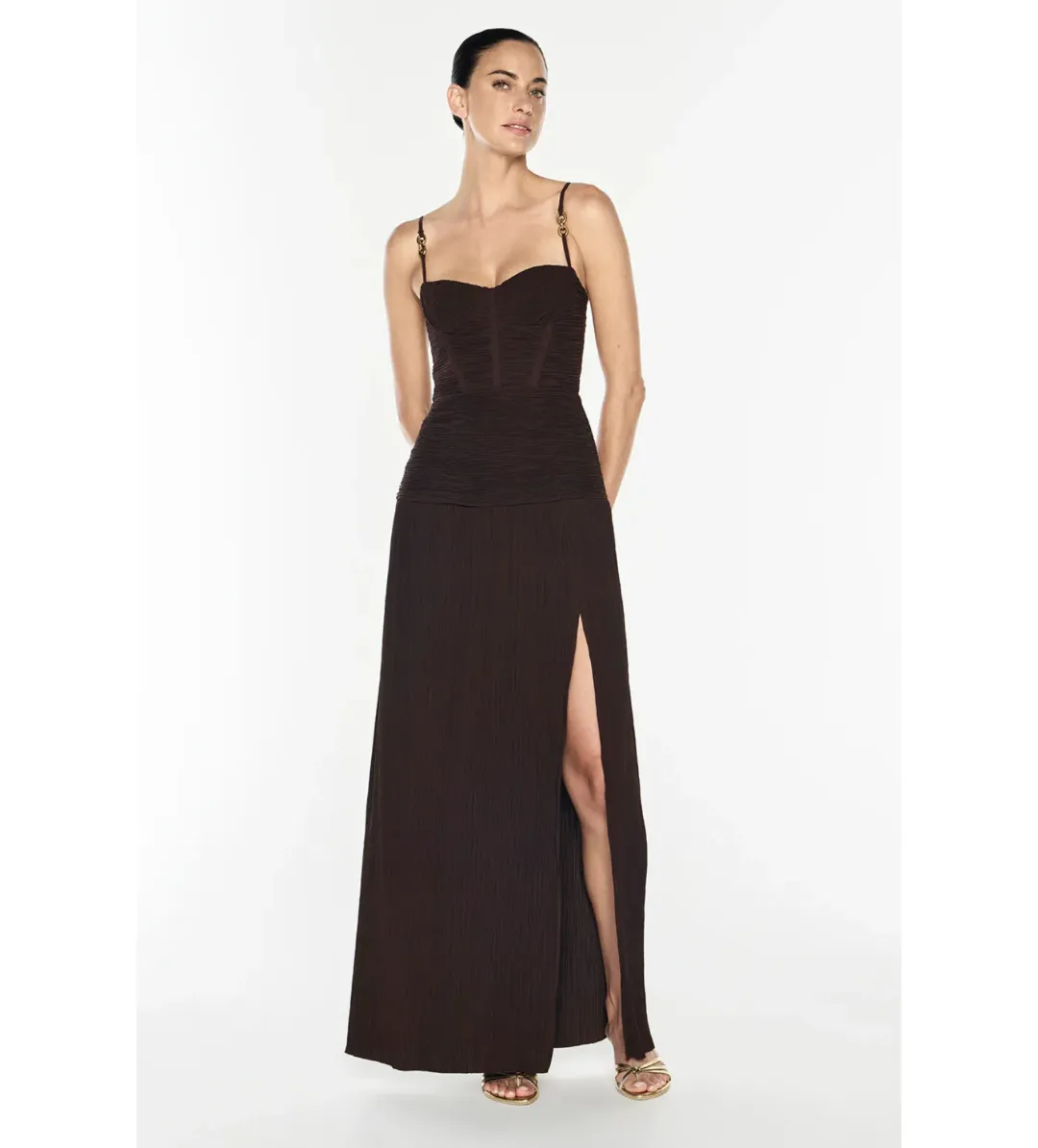 Manning Cartell Double Time Pleat Dress in Dark Chocolate Size AU8 for rent on The Volte - main image