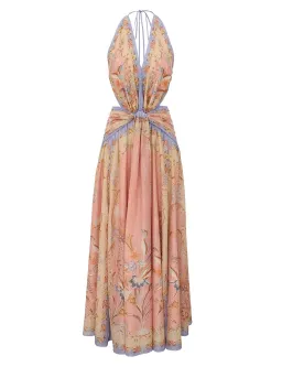 Zimmermann Indra Plunge Halter Maxi Dress Pink Scarf Floral Size OP for rent on The Volte - image 1