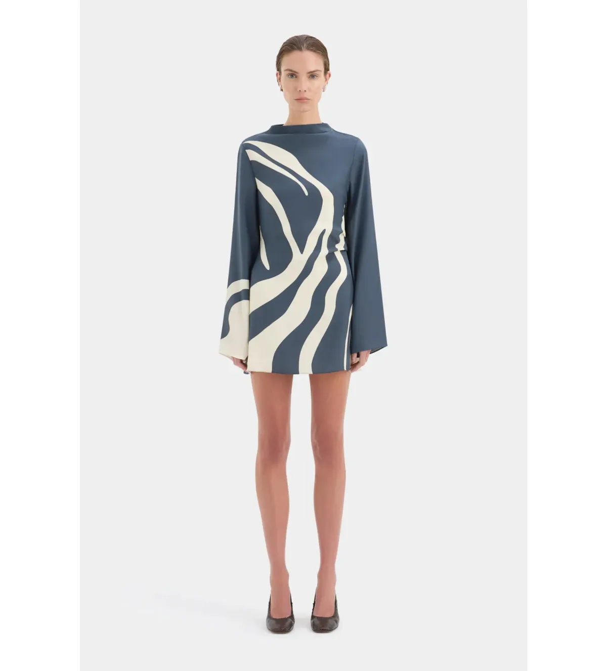 Sir The Label Lilou Long Sleeve Mini Dress in Liora Charcoal Blue Size AU10 for rent on The Volte - main image