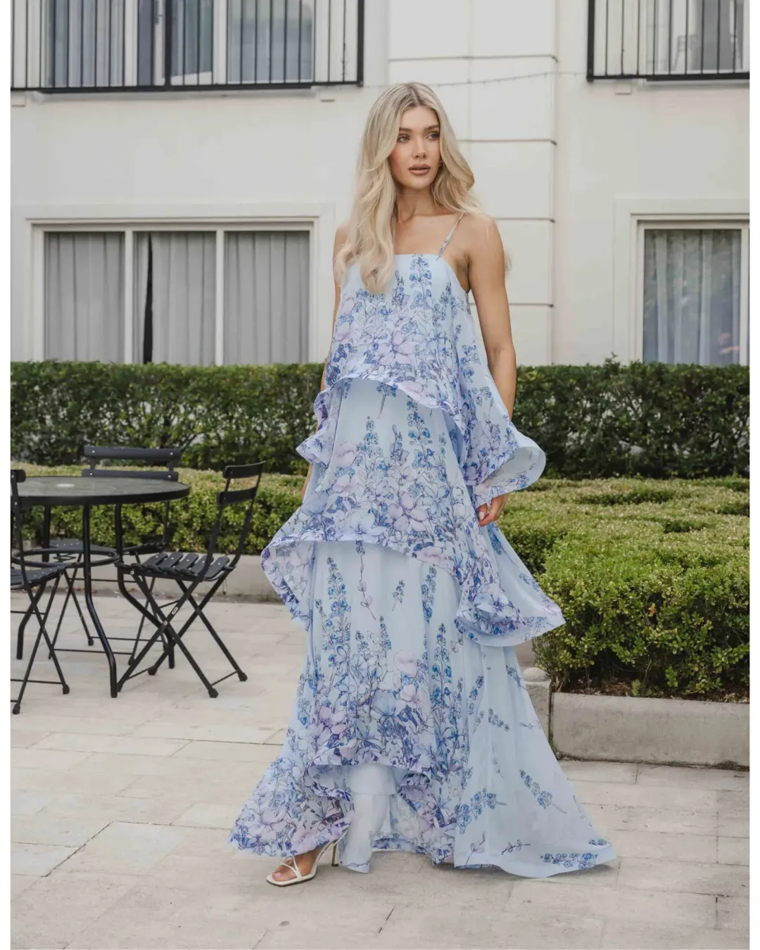 Elliatt Armani Tiered Maxi Dress Baby Blue Floral Size L for rent on The Volte - main image