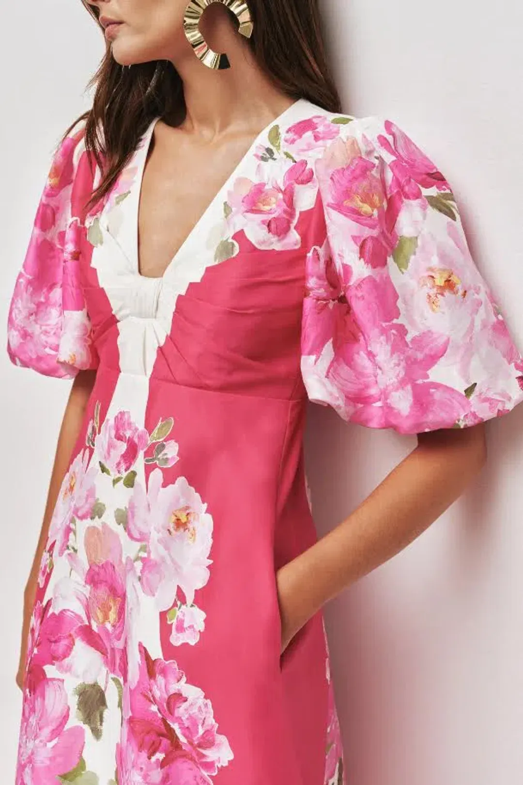 🩷 AJE Overflow Knotted Floral Midi Dress in 'Rosa Bold' Pink – Size AU 10 🩷 for rent on The Volte - main image