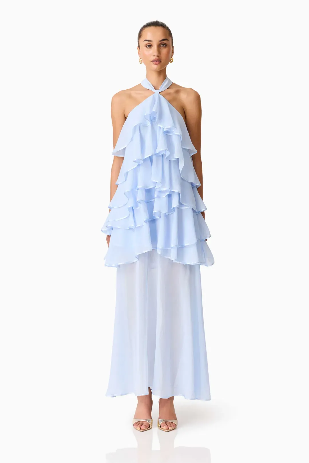 Elliatt Eliane Halter Maxi Dress size L / 12 Blue for rent on The Volte - main image