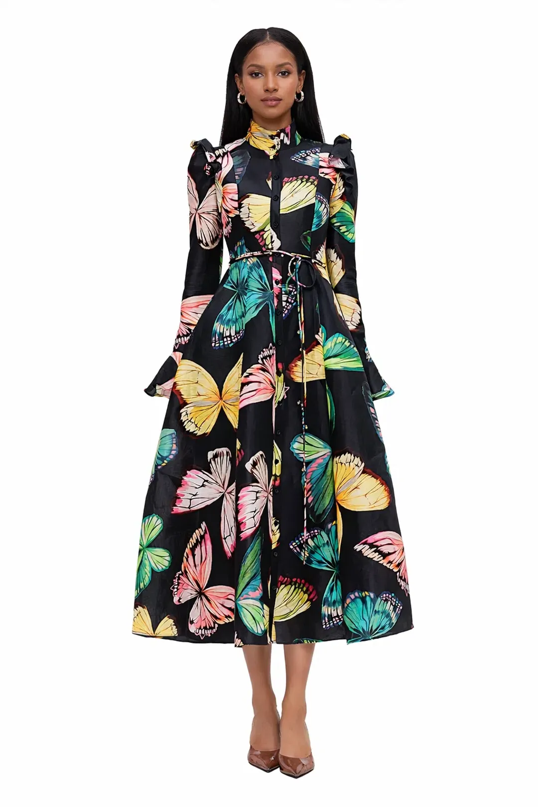 LEO LIN Katrina Butterfly Sleeve Midi Dress Size AU8 for rent on The Volte - main image