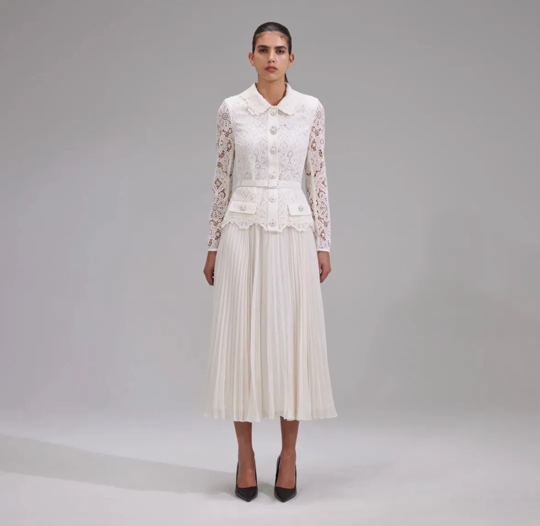 Self-Portrait Belted Crystal Embellished Guipure Lace Midi Dress for rent on The Volte - main image