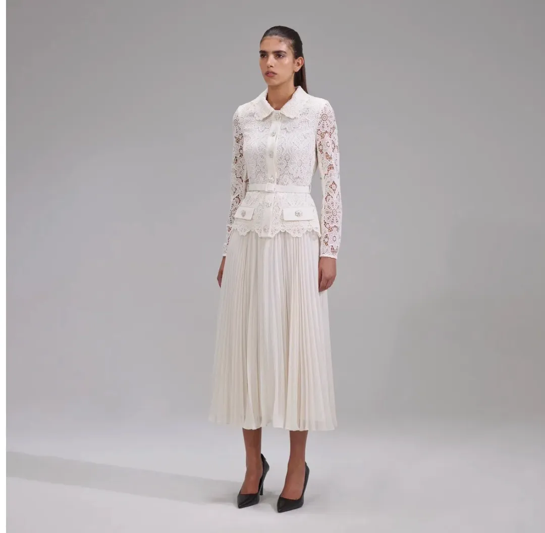 Self-Portrait Belted Crystal Embellished Guipure Lace Midi Dress for rent on The Volte - main image