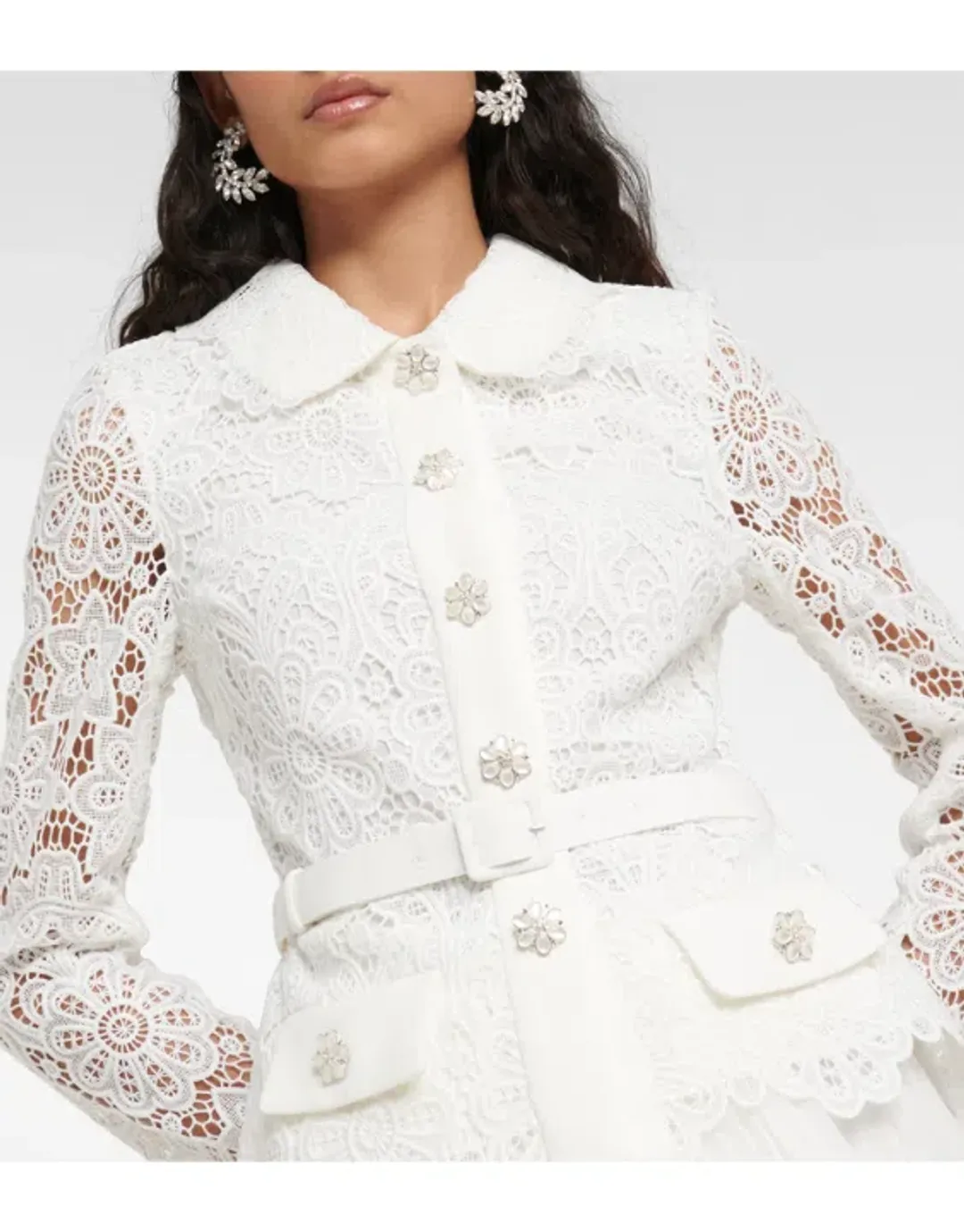 Self-Portrait Belted Crystal Embellished Guipure Lace Midi Dress for rent on The Volte - main image