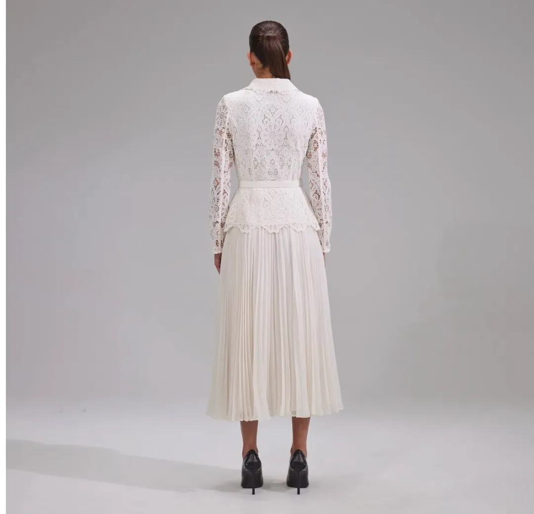 Self-Portrait Belted Crystal Embellished Guipure Lace Midi Dress for rent on The Volte - main image