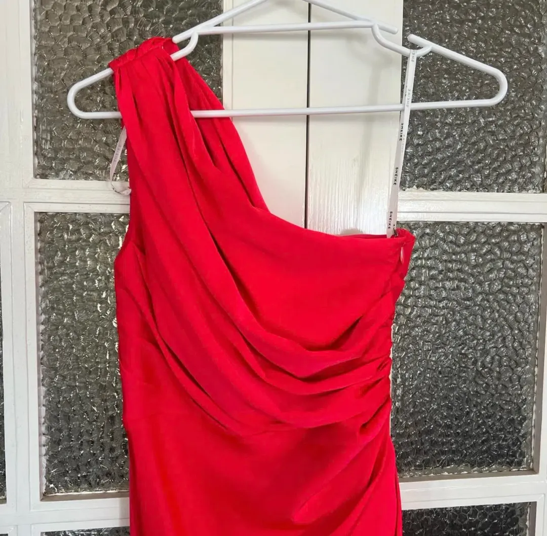 Sheike Kennedy one-shoulder draped maxi dress in raspberry. Size 6 for rent on The Volte - main image