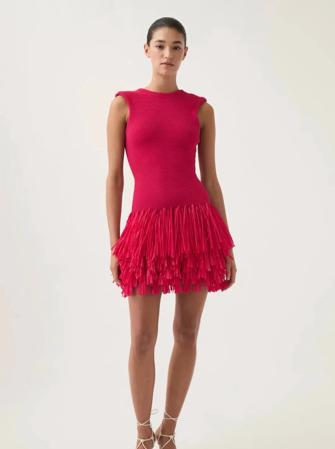 aje rushes raffia knit mini dress deep fuschia size XS  for rent on The Volte - main image