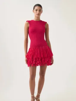 aje rushes raffia knit mini dress deep fuschia size XS  for rent on The Volte - image 1