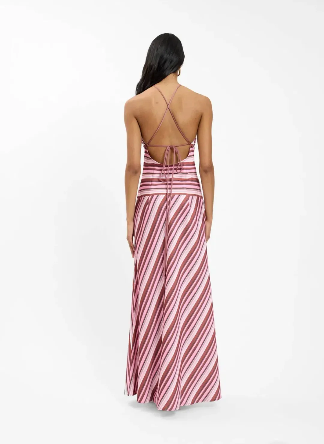 With Harper Lu HALTER MAXI DRESS | MAGENTA STRIPE for rent on The Volte - main image