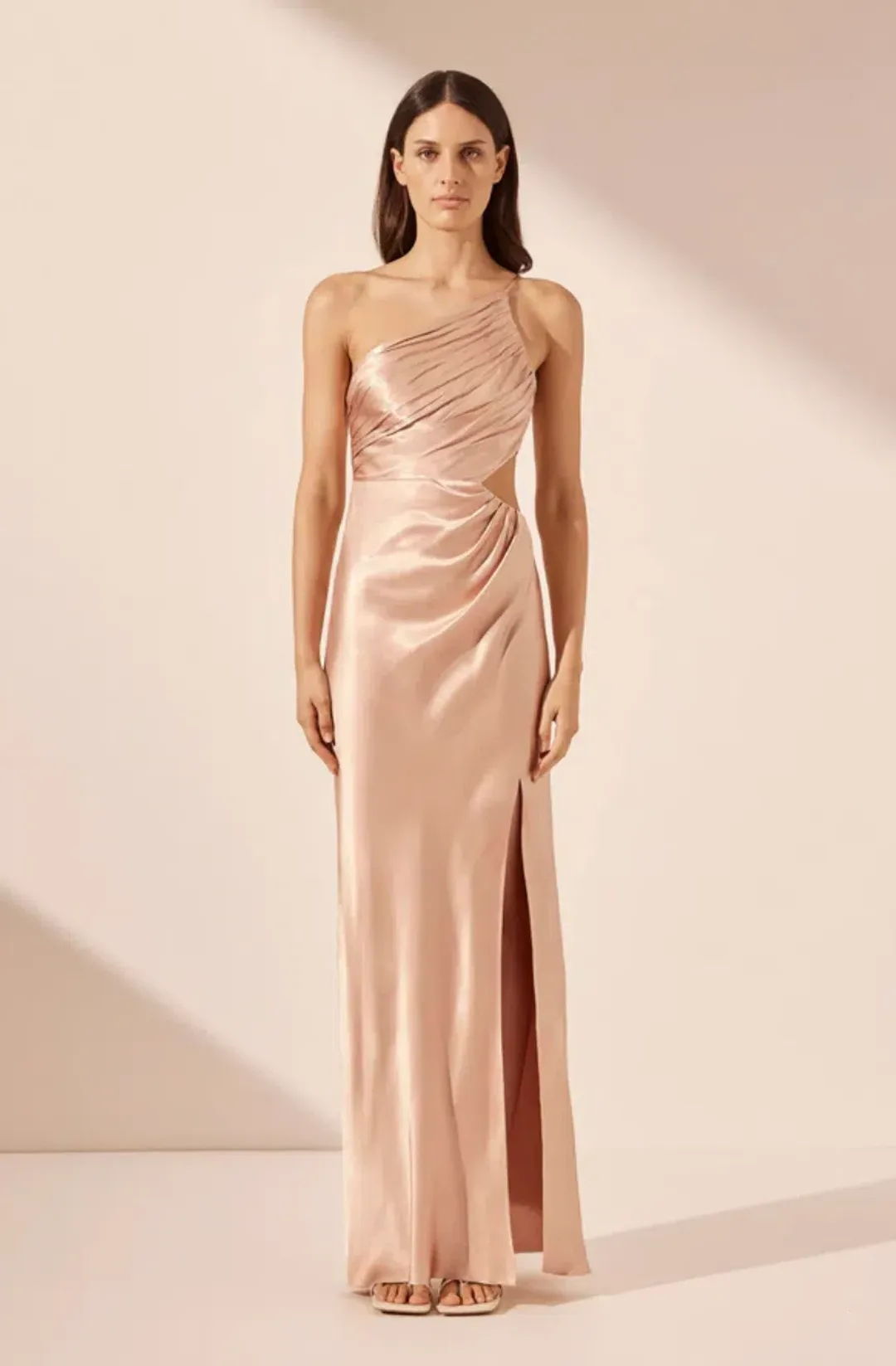 Shona Joy La Lune Asymmetrical Gathered Maxi Dress - Desert Rose size 6 for rent on The Volte - main image