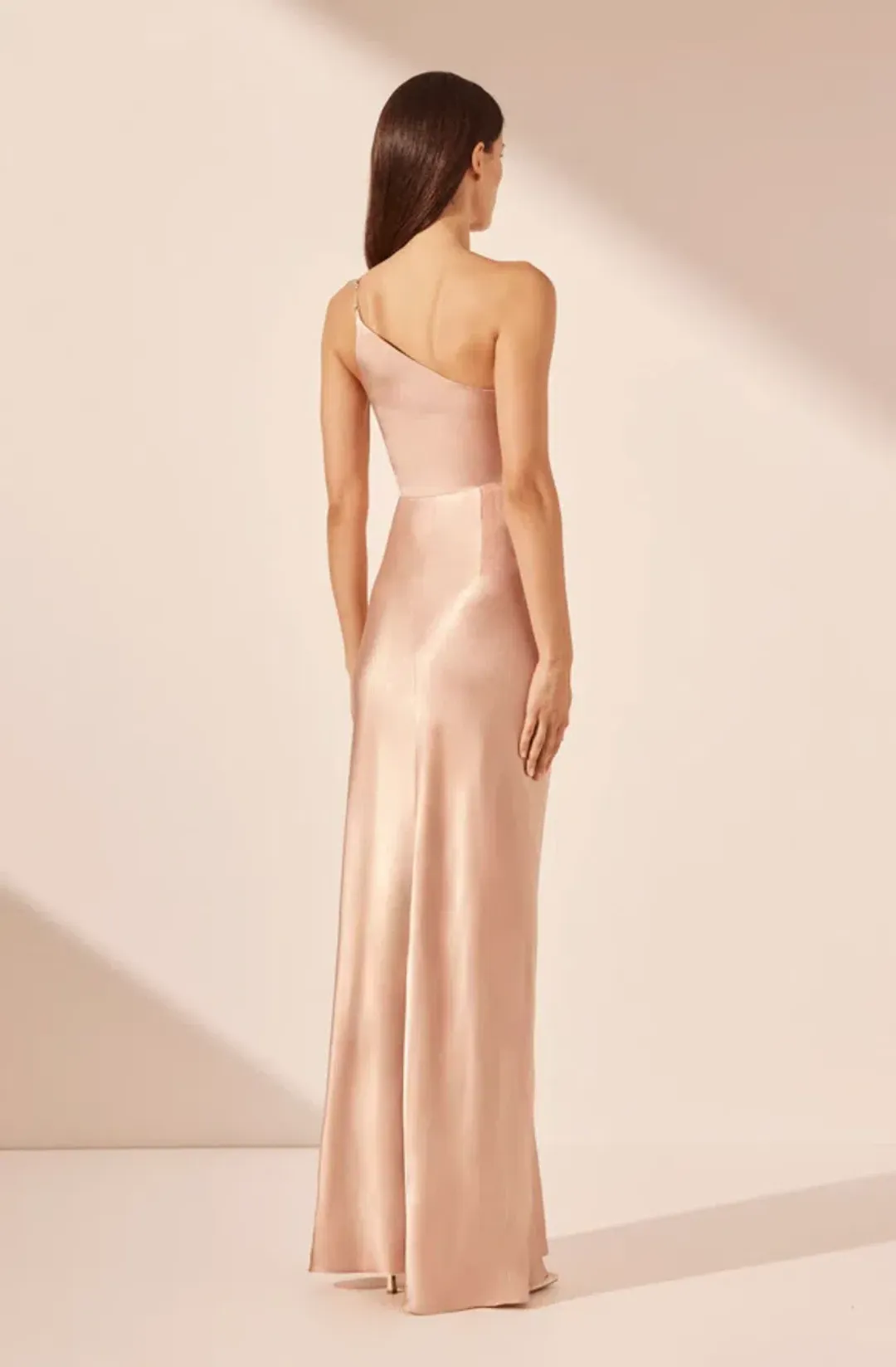 Shona Joy La Lune Asymmetrical Gathered Maxi Dress - Desert Rose size 6 for rent on The Volte - main image