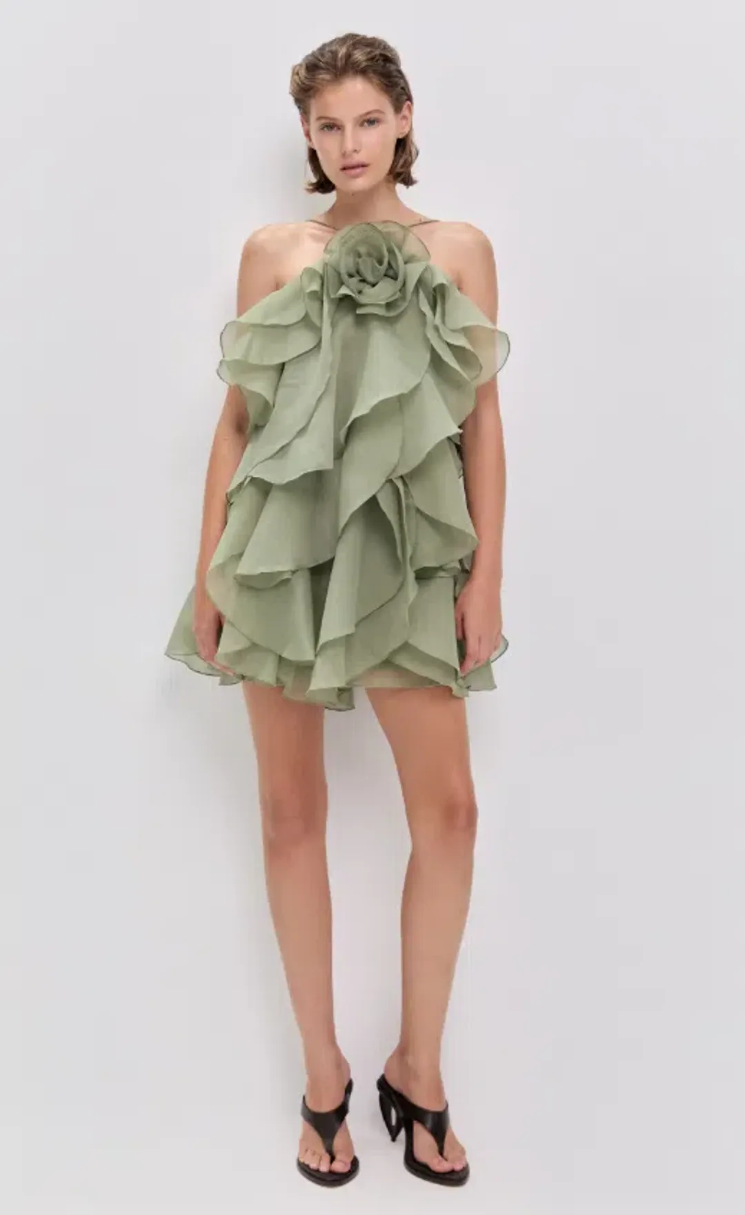 AJE Pandorea Layered Mini Dress Moss Size 12 for rent on The Volte - main image