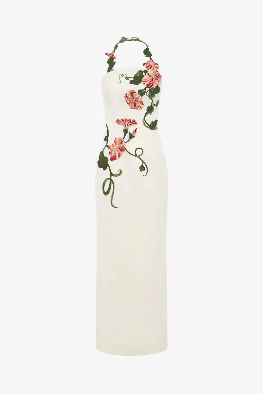 Leo Lin Ava  Halterneck Appliqué Floral Bustier Maxi Dress Vine Print in Snow Size 6 for rent on The Volte - main image