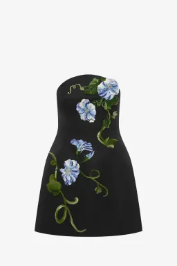 Leo Lin Zaria Appliqué Floral Bustier Mini Dress Vine Print in Ebony Size 12 for rent on The Volte - image 1