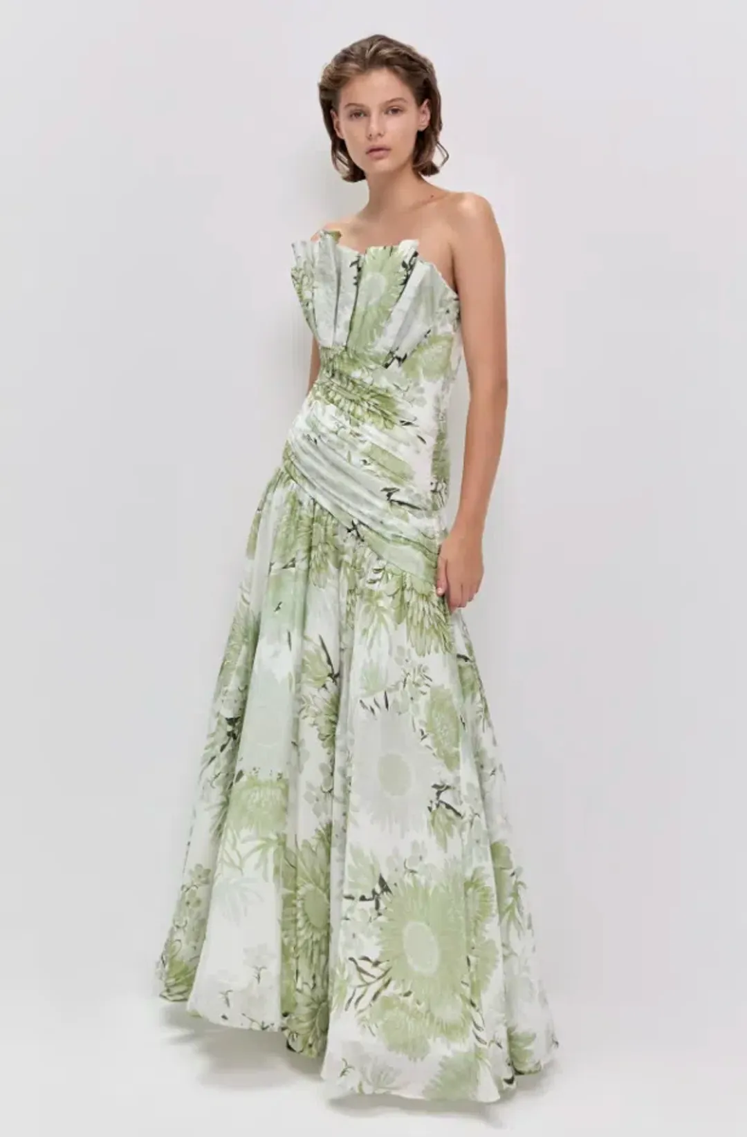 REFLECTOR GOWN | OLIVE NATIVE FLORAL - SIZE 10 for rent on The Volte - main image