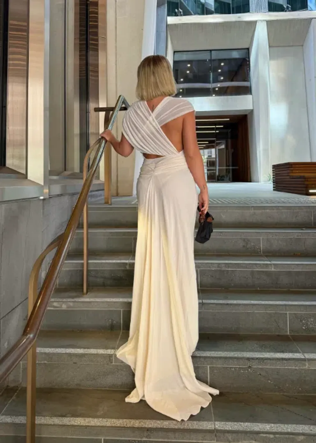 Bec and Bridge Leia Drape Gown Butter Cream White Size 14 for rent on The Volte - main image