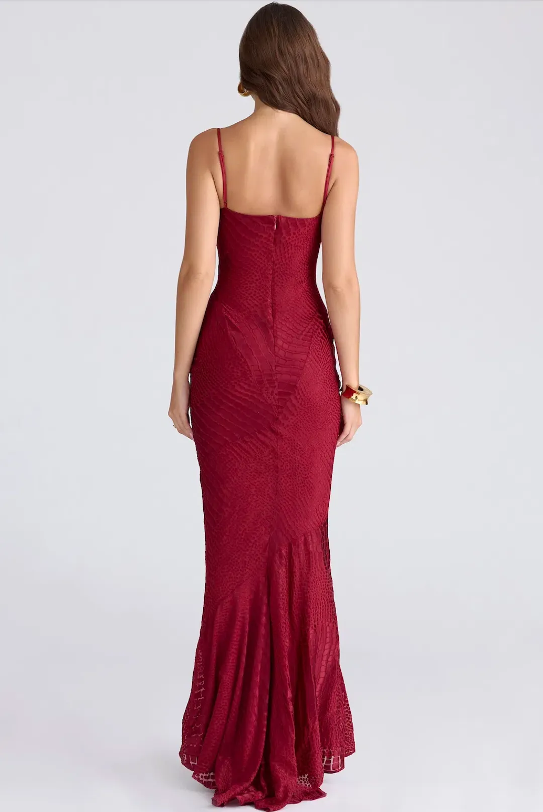 Nalani Deep Red Devoré Satin Maxi Gown Size M / AU 10 for rent on The Volte - main image